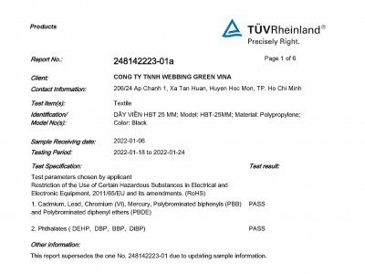 SẢN PHẨM CÔNG TY WEBBING GREEN VINA ĐẠT CHỨNG CHỈ ROHS